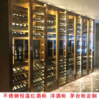 Stainless steel wine cabinet customized European villa decoration display shelf wine cellar constant temperature red wine clubho