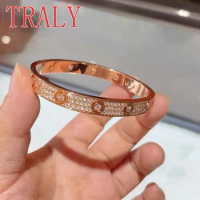 Real 18K Rose/White/Yellow Gold Moissanite Bracelet Full Diamond 6mm Width Couples Bangles for Women's Luxury Jewelry Gifts