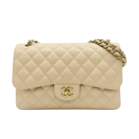 【二手名牌BRAND OFF】CHANEL 香奈兒 米色 荔枝紋牛皮 JUMBO COCO 肩背包 鍊帶改過