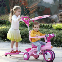 2 in 1 Kids Tricycle Scooter with Canopy, Twins Tricycle Scooter can spilt, Musical Tricycle for Two Kids, Double Kids Ride Car