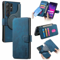 For Samsung Galaxy S24 Ultra Leather Case 2In1 Detachable Magsafe Anti-theft Wallet Coque Samsung S24 Plus S 24 Book Cover Funda