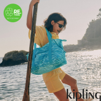 Kipling (網路獨家款) 湖水綠水波紋印花手提側背包-ART M