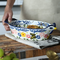創意意面盤雙耳烤箱烘焙菜盤湯盤家用陶瓷烤盤芝士焗飯盤西餐盤子