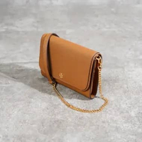 Tas TORY BURCH GHW LOGO CAMEL FLAP WALLET ON CHAIN SHOULDER BAG 100% ORIGINAL