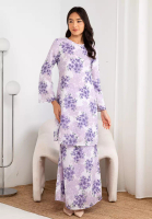 Era Maya Abstract Lilac Floral Baju Kurung Modern Chiffon in Purple Base