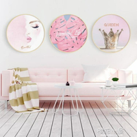 櫻粉情愫 單幅北歐風格輕奢客廳裝飾畫粉色少女心ins臥室壁畫圓形掛畫