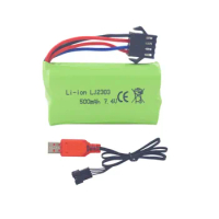 7.4V 500mAh SM-4P Plug Charging Battery+USB For EC16 RC Off-Road Vehicle,And M416 Electric Gel Ball Blaster Backup Battery