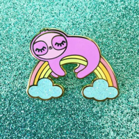 Glitter Dream Sloth Laying on Rainbow Hard Enamel Pin Cute Cartoons Animal Medal Brooch Accessories Fashion Jewelry Gifts
