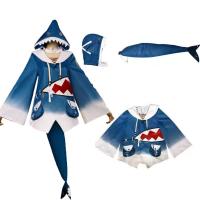 New Hololive Gawr Gura Cosplay Costume ENG Shark Costume for Women Halloween Youtuber Cosplay Full S