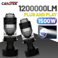 H4 LED Projector Car Headlight Bulbs 1200000LM 1500W Bi LED Lens H4 Mini Projector 7735 CSP LASER Turbo Auto Headlamp LHD 6000K