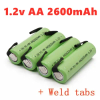 2022s 1.2V AA rechargeable battery 2600mah NI-MH cell Green shell with welding tabs for Philips electric shaver razor toothbrush
