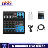 HD 5-Channel Professional Sound Mixer Computer Recording USB Reverb Sound Card Mixing Console Mixer Audio Pro DJ Audio Equipment