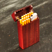 Sandalwood Flip Lighter Cigarette Case Sets Solid Wood Smoking Portable Storage Box Pocket Sealed Fine 20 Sticks Holder Gifts