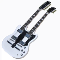 Double Head Double Neck 12-string Complex + 6-string Lead Electric Guitar White Mahogany OIATTAR-8021