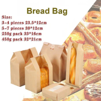 5pcs Kraft Paper Bread Packaging Bag Baking Square Bottom Pastry Toast Package Food Storage Bags for Sandwich Candies Biscuits