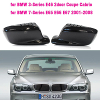 Carbon Fiber Bright black Side Rearview Mirror Cover For BMW 3 7 Series E46 E65 E66 E67 745i 750i 76