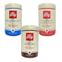 【illy】咖啡粉 任選1罐(250g/罐；中烘培粉 低咖啡因粉 深烘培粉)