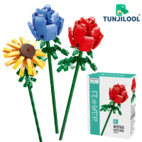 Flower Building Blocks Mini Roses Assembled Bricks Home Decoration Bouquet Toys for Girl Kids Christmas Gift