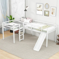 Twin Size Loft Bed,L-Shaped Loft Bed with widened Ladder and Slide,Great under bed space,perfect for Children's bedroom,White