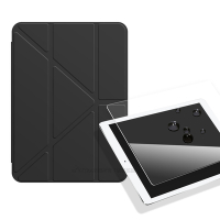 VXTRA氣囊防摔 2019 iPad mini/5/4 Y折三角立架皮套 內置筆槽(經典黑)+9H玻璃貼(合購價)