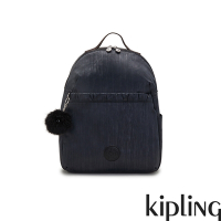 Kipling 光澤緞面黑絲絨大容量雙拉鍊後背包-ADAM U