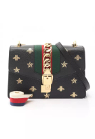 Gucci Pre-Loved Gucci Sylvie sherry line bee star Shoulder bag leather black gold 2WAY