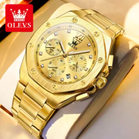 OLEVS Quartz Watch for Men Luxury Diamonds Gold Watch Waterproof Luminous Stainless Steel Business M