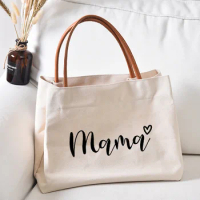 Mama with Heart Women Canvas Mom Grandma Nana Mimi Gigi Gift for Mother's Day Baby Shower Beach Travel Customize Tote Bag