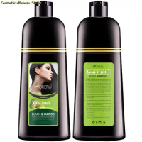 Mokeru 500ml Natural Organic Noni Fruit Extract Black Hair Dye Shampoo For Gray Hair Cover Permanent Black Hair Coloring Shampoo