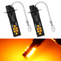 2 mentol LED H3 Amber 3030 untuk lampu kabus kereta SMD, sangat terang, sesuai untuk lampu DRl, DC/A