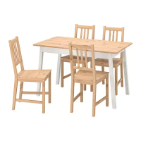PINNTORP/PINNTORP 餐桌附4張餐椅, 淺棕色 染白色/淺棕色, 125 公分