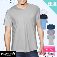 【PLAYBOY】任選_涼感排汗氣孔速乾圓領短袖衫(速達單件-多色)
