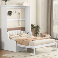 Queen size murphy bed wall bed with cushion, White