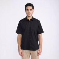 Larusso LARUSSO Kemeja Big Size Poplin Slim Fit Pria Lengan Pendek - Black