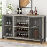 Rustic Liquor Bar Cabinet, Industrial Coffee Wine Cabinet for Liquor and Glasses,Farmhouse Bar for Home Kitchen Living Dining