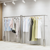 附發票 廠家直銷 服裝店展示架上墻不銹鋼拉絲銀立柱掛衣架落地式男女裝店陳列貨架