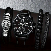 Fashionable Men's Quartz Watch &amp; 3pcs Bracelets Set - Ideal Gift Choice, Suitable For Any Occasion, Gift For Boyfriend/Dad