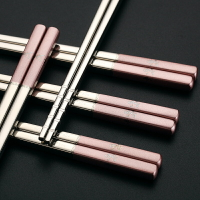 304不銹鋼筷子防滑防霉耐高溫家庭用10雙套裝金屬方形中空鐵快子