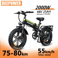 DEEPOWER 2000W Electric Bike 48V 20AH 20 Inch Fat Hydraulic Brake for Mountains Adults Ebike Foldable Electric Bicycle
