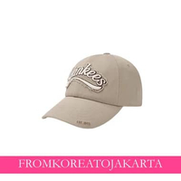 eM LB Varsity Vintage Cursive Damage Unstructured Ball Cap - NY Beige