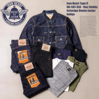Jaket denim selvedge 16oz slub dengan hiasan tali indigo jenis IRON HEART TYPE II!