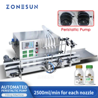ZONESUN Automatic Desktop CNC Peristaltic Pump Liquid Filling Machine With Conveyor For Alcohol Hydrogen Peroxide Water Filler