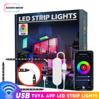 WIFI LED Strip With Connector Cable 5050SMD RGB TV Backlight TUYA Light Strip For 43IN-55IN TV Flexible Ribbon Work With Alexa