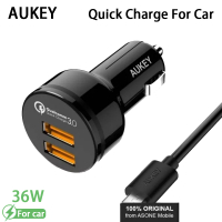 Original Aukey CC-T8 Qualcomm Quick Charger 36W 2 ports car charger with Micro USB charging cable type C fast charging head for smart mobile phone Android Pad tablet notebook game console Xiaomi Redmi  Honor Vivo Oppo Samsung Meizu LG adapt