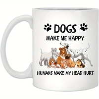 A Happy  Ceramic Dog Lovers Mug - Insulated Reusable Coffee Cup with \Dogs Make Me Happy\" Design - 