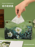 油畫紙巾盒家用客廳車載抽紙盒輕奢風高檔紙抽盒高級感皮創意餐巾【淘夢屋】
