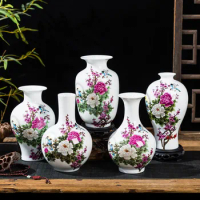 Chinese Floral Decorative Ceramic Vase Classical Withe Bone China Decorative Flower Vase Living Room Desktop Ornament Home Decor