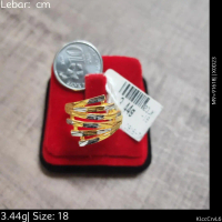 Emas 916,Cincin Rh Tm Klcc Crv Crki 0.1cm Design:7700<X0D23>91618(M9)-Size: 18
