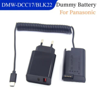 PD 3.0 Charger+BLK22 Dummy Battery USB C to DCC17 DC Coupler for Panasonic Lumix GH6 GH6L GH5II DC-S5 S5K Camera