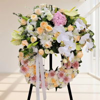 白事花圈 (玫瑰、桔梗、大理花、小菊、菊花、蝴蝶蘭、繡球花、百合、綠掌及其他襯花) [FW029] 喪禮 殯儀 告別式 追思會